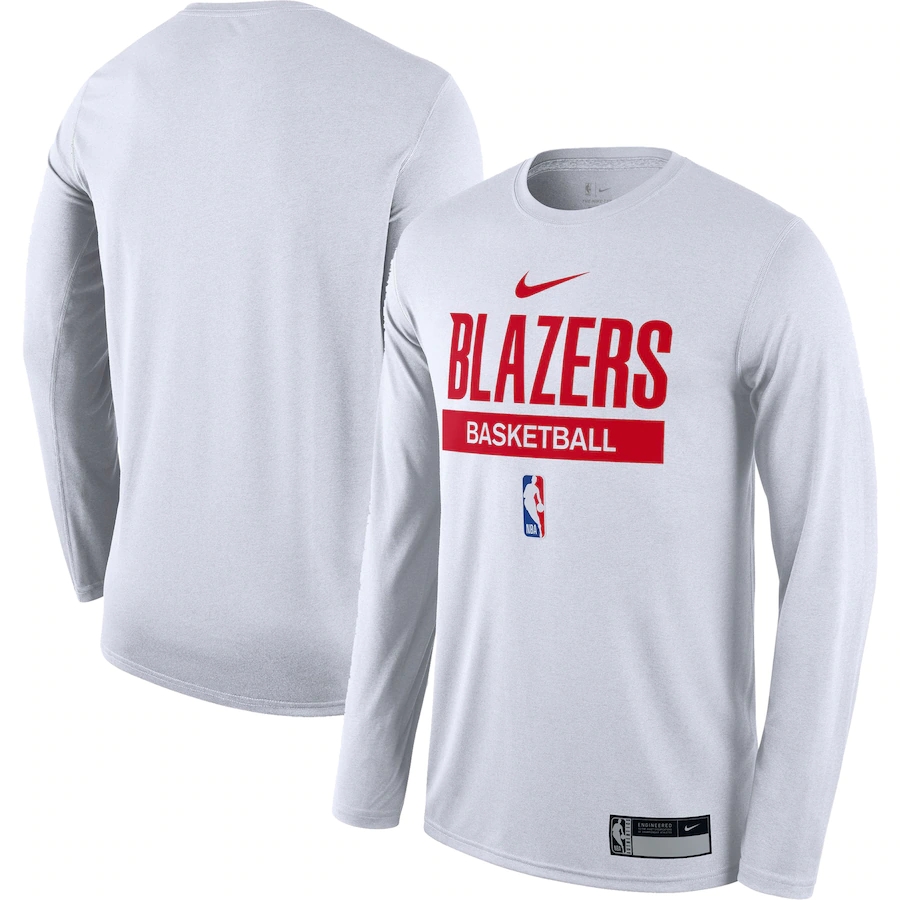 Men's Portland Trail Blazers White 2022/23 Legend On-Court Practice Performance Long Sleeve T-Shirt Men's Portland Trail Blazers White 2022/23 Legend On-Court Practice Performance Long Sleeve T-Shirt